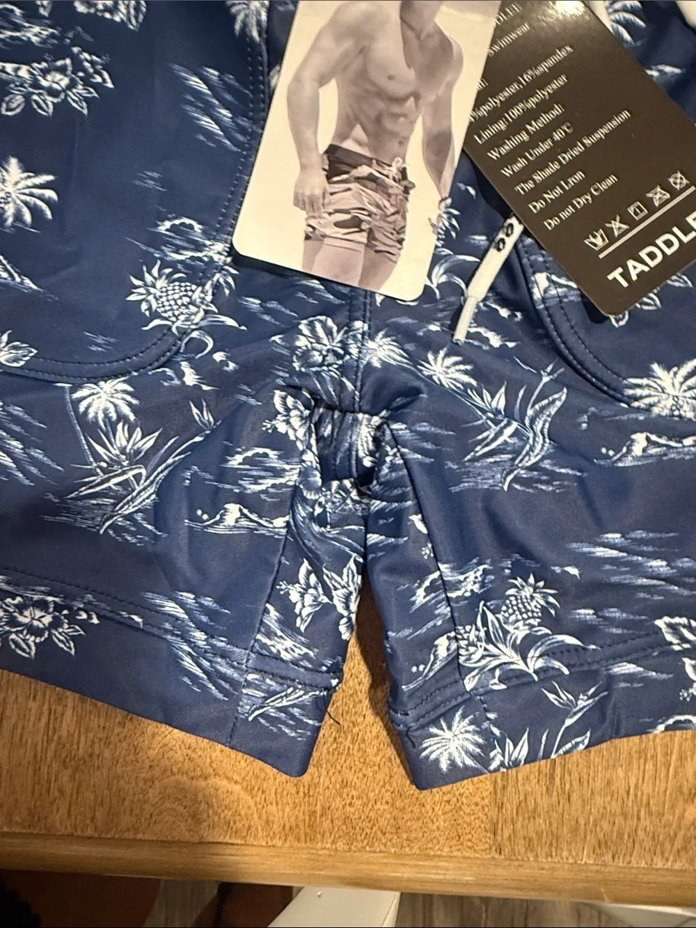 Taddlee Men's Navy Floral Swim Hybrids with Drawstring Waist